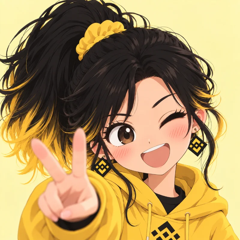 Summer winking and reaching forward with a peace sign against a pale yellow background.